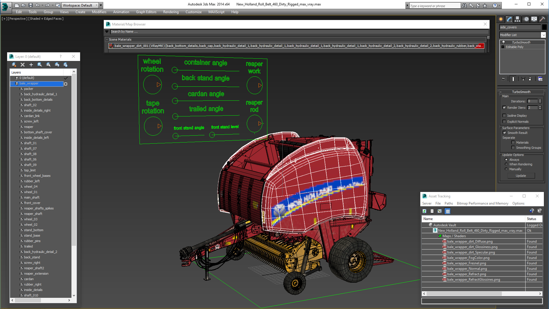 3D New Holland Roll Belt 460 Dirty Rigged model