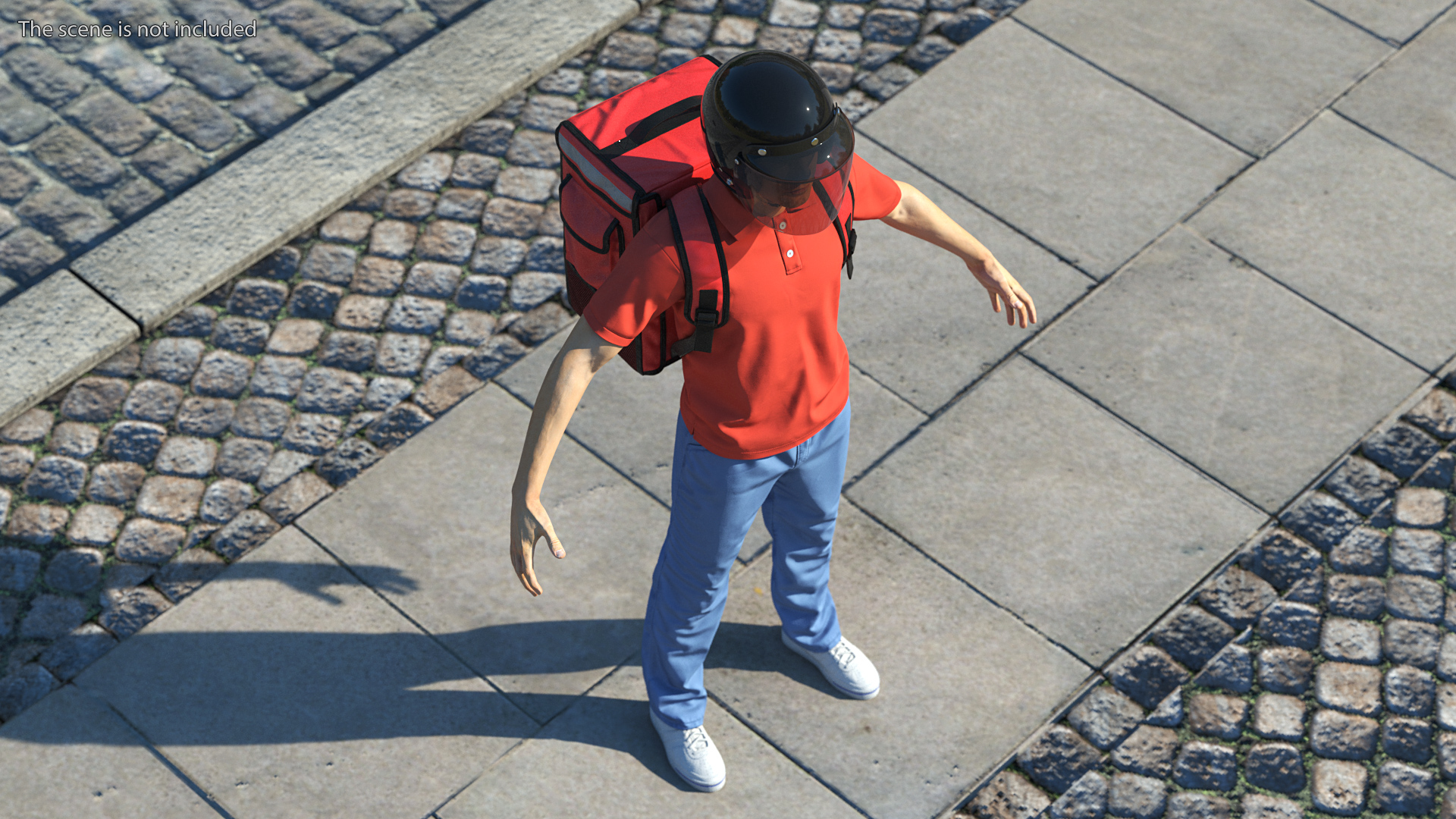 3D Food Delivery Man wearing Helmet T Pose Fur model