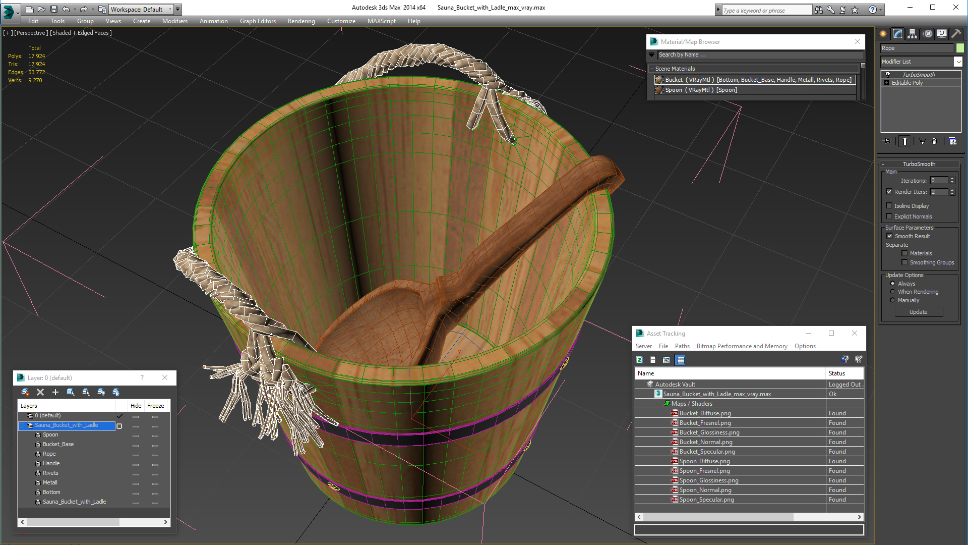 3D Sauna Bucket with Ladle model