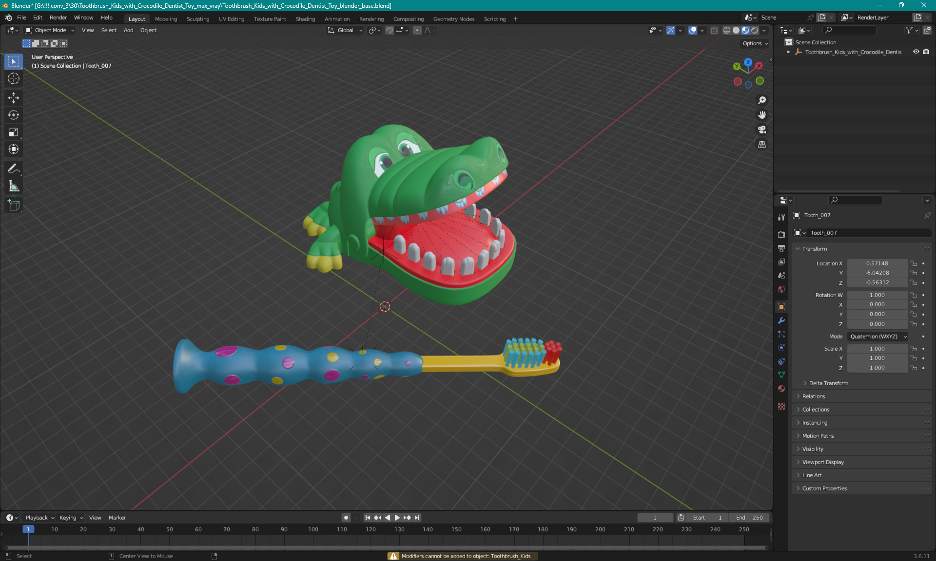 Toothbrush Kids with Crocodile Dentist Toy 3D