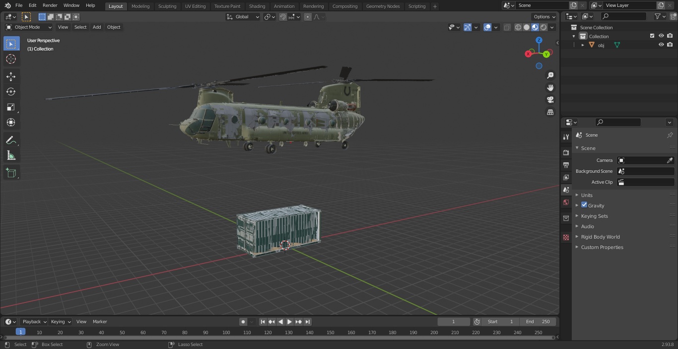 3D US Army Transport Helicopter With 20 ft ISO Container model