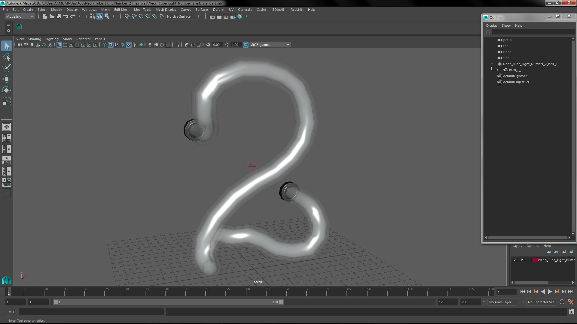 Neon Tube Light Number 2 3D model