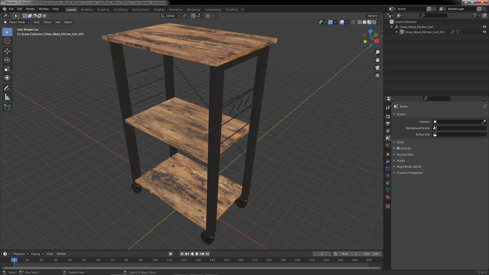 Drew Wood Kitchen Cart 3D