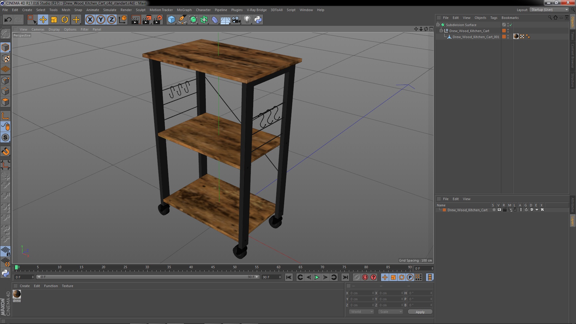 Drew Wood Kitchen Cart 3D