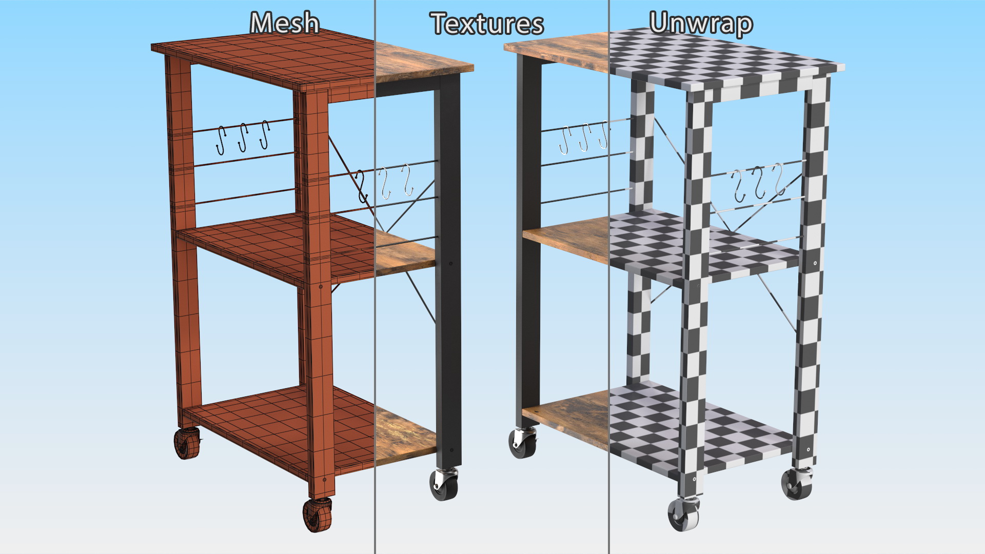 Drew Wood Kitchen Cart 3D