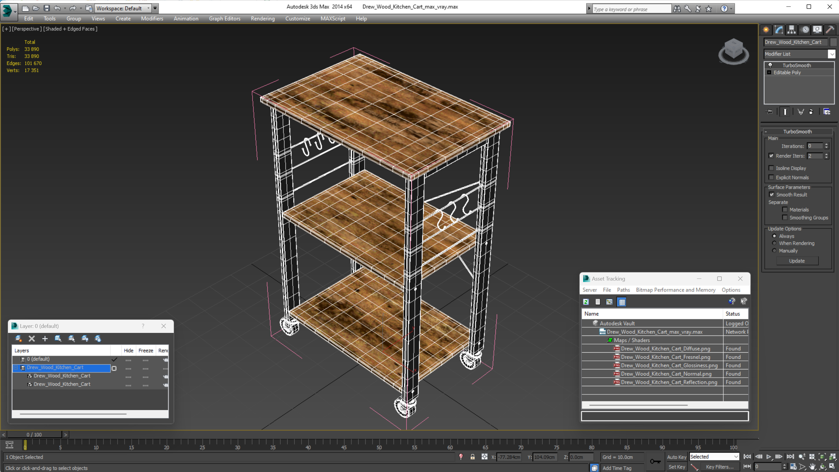 Drew Wood Kitchen Cart 3D