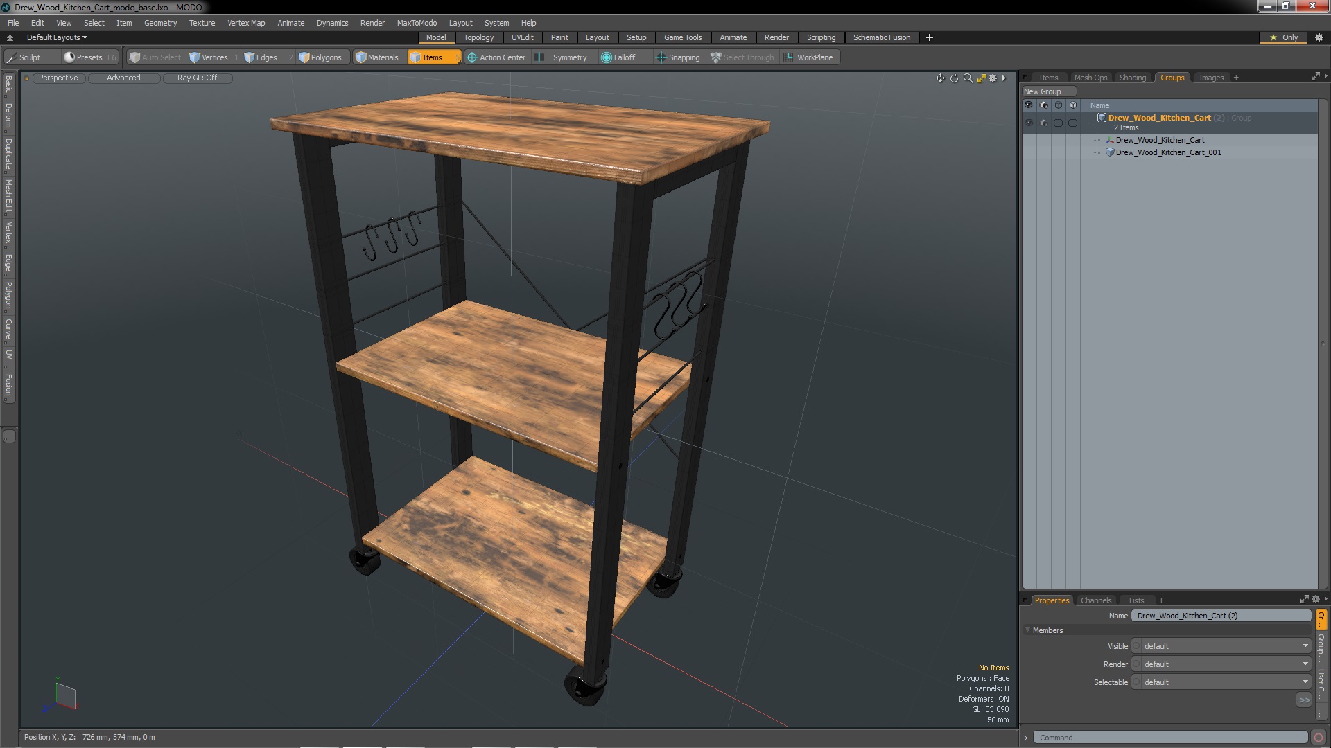 Drew Wood Kitchen Cart 3D