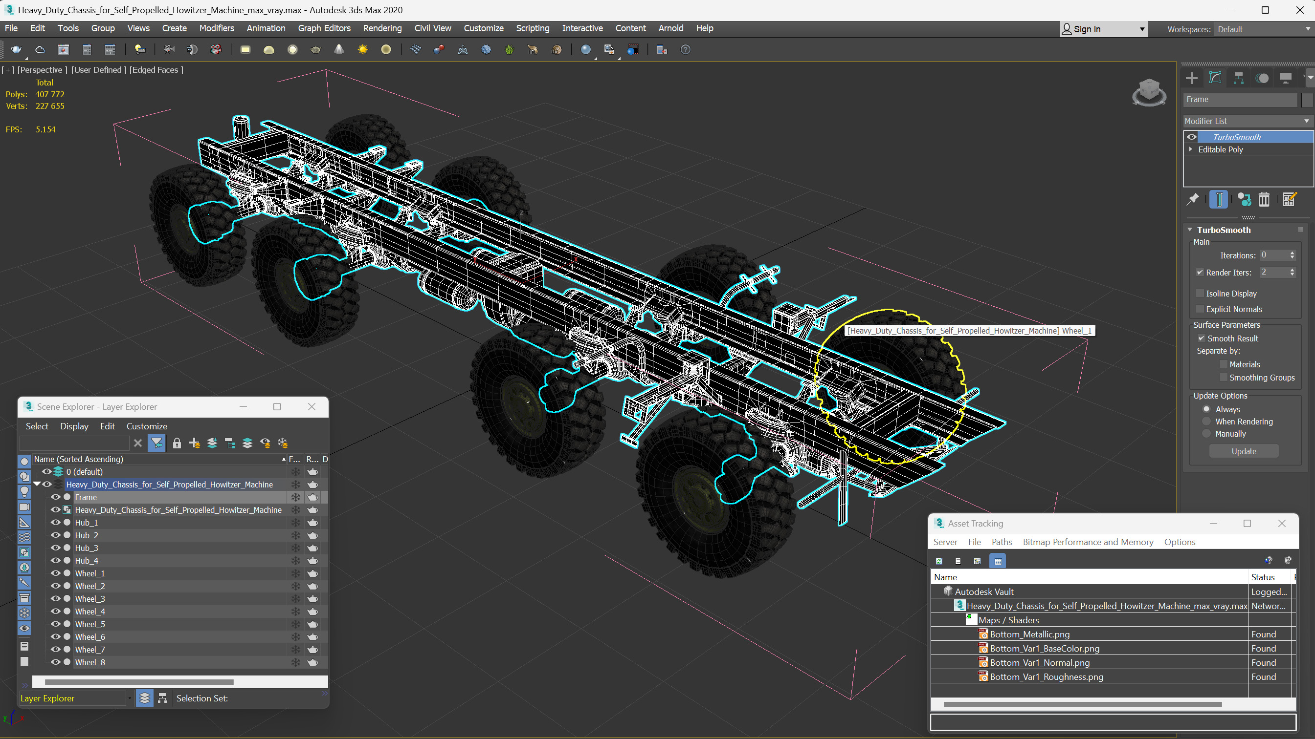 Heavy Duty Chassis for Self Propelled Howitzer Machine 3D model