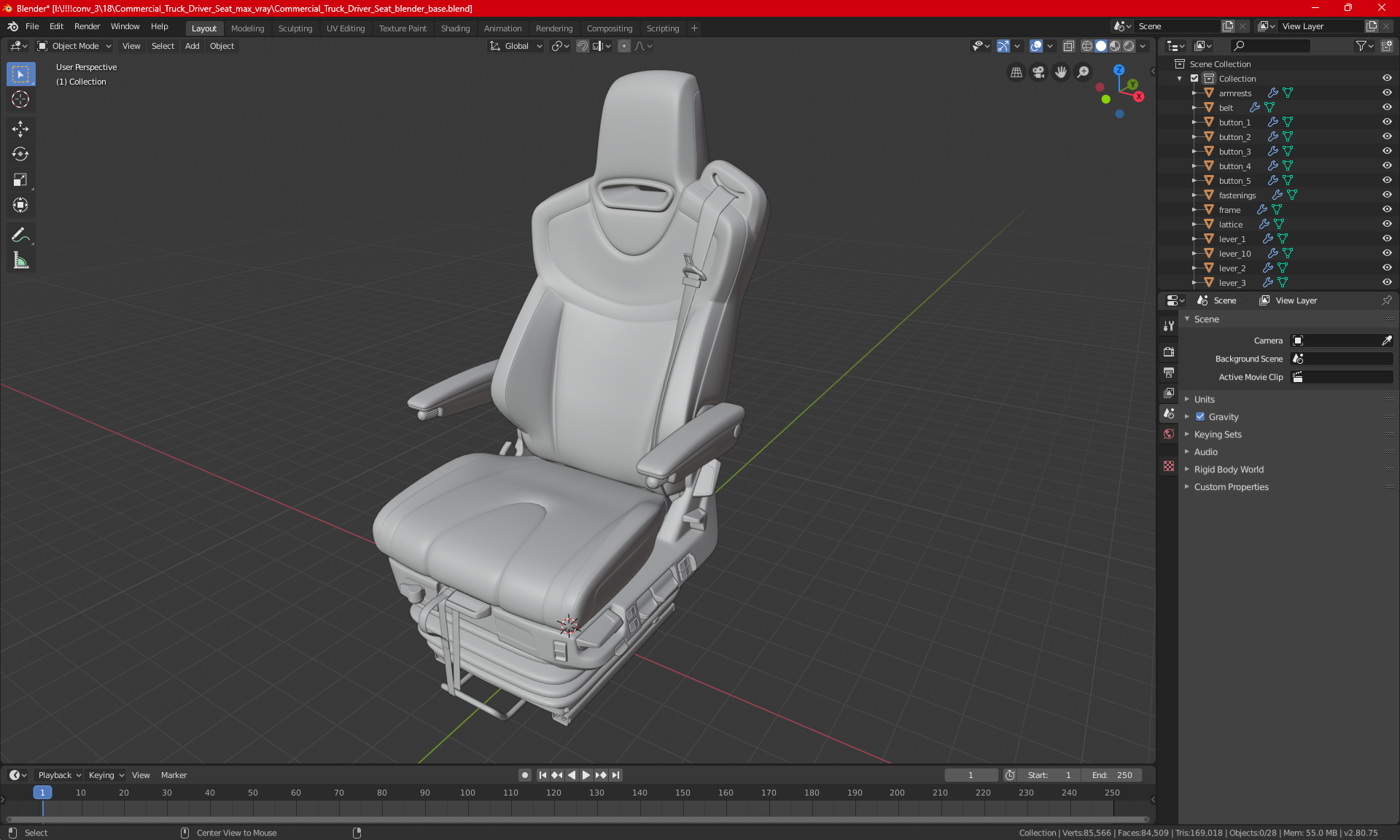 3D Commercial Truck Driver Seat model