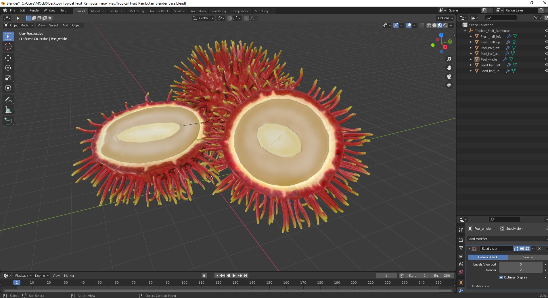 3D Tropical Fruit Rambutan model