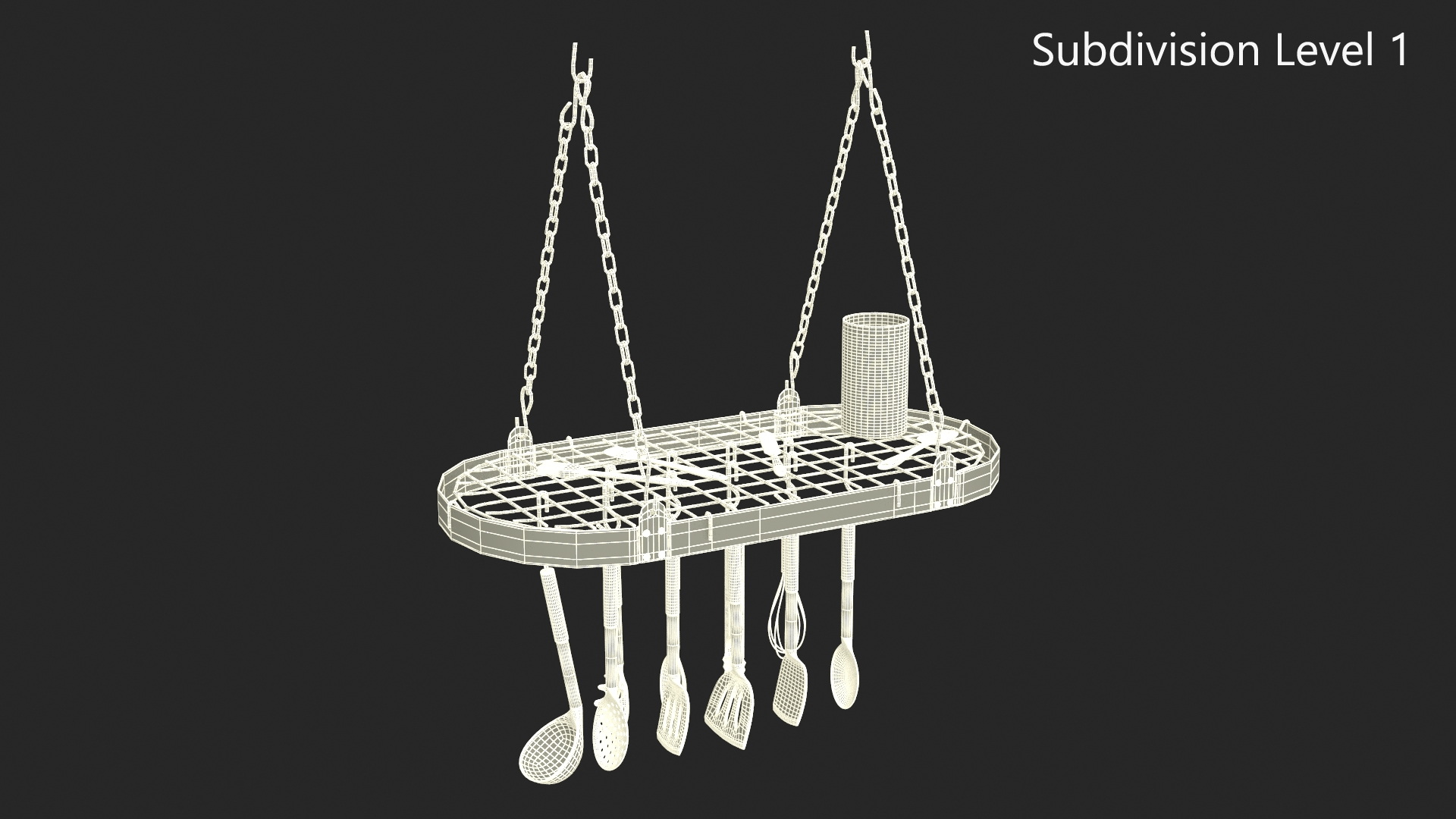 3D Hanging Pot Rack with Cooking Utensils model