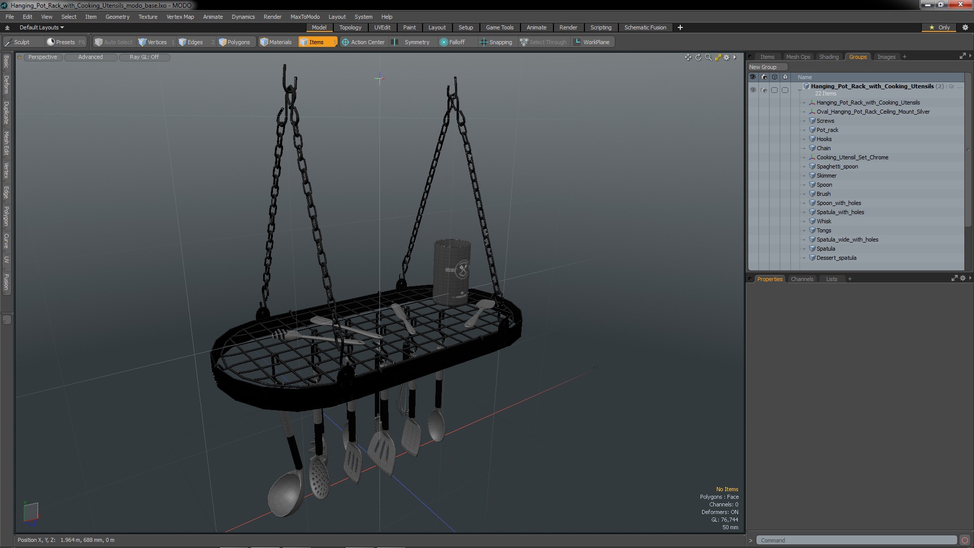 3D Hanging Pot Rack with Cooking Utensils model