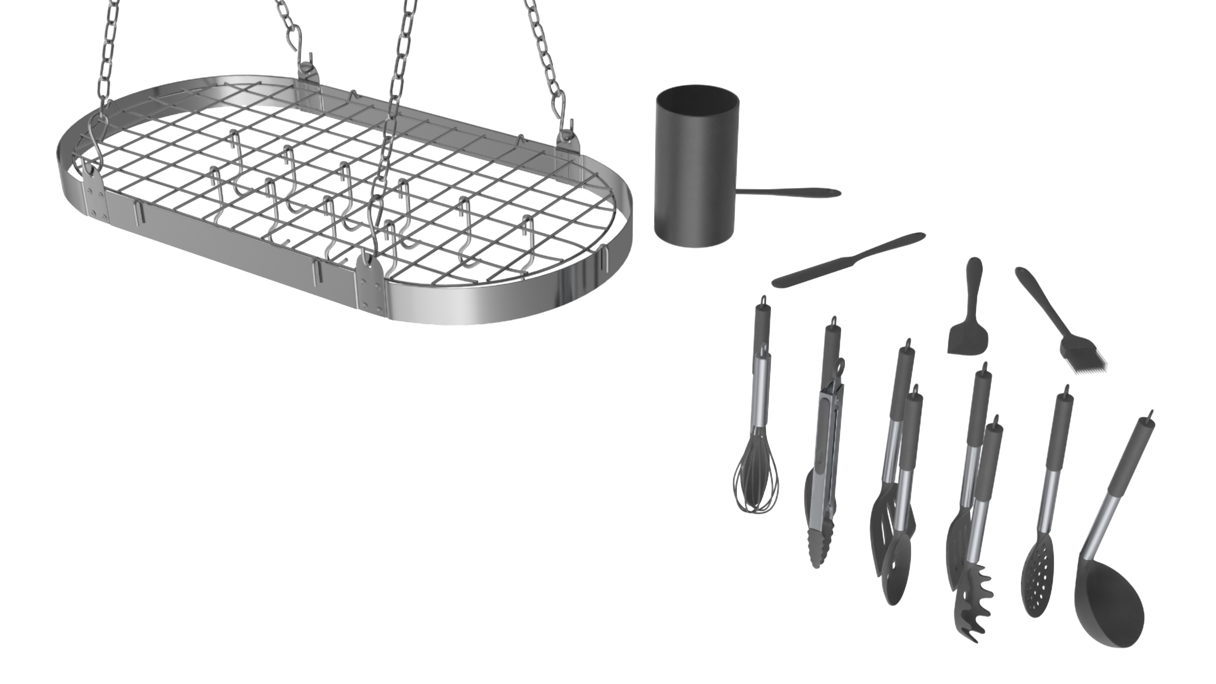 3D Hanging Pot Rack with Cooking Utensils model