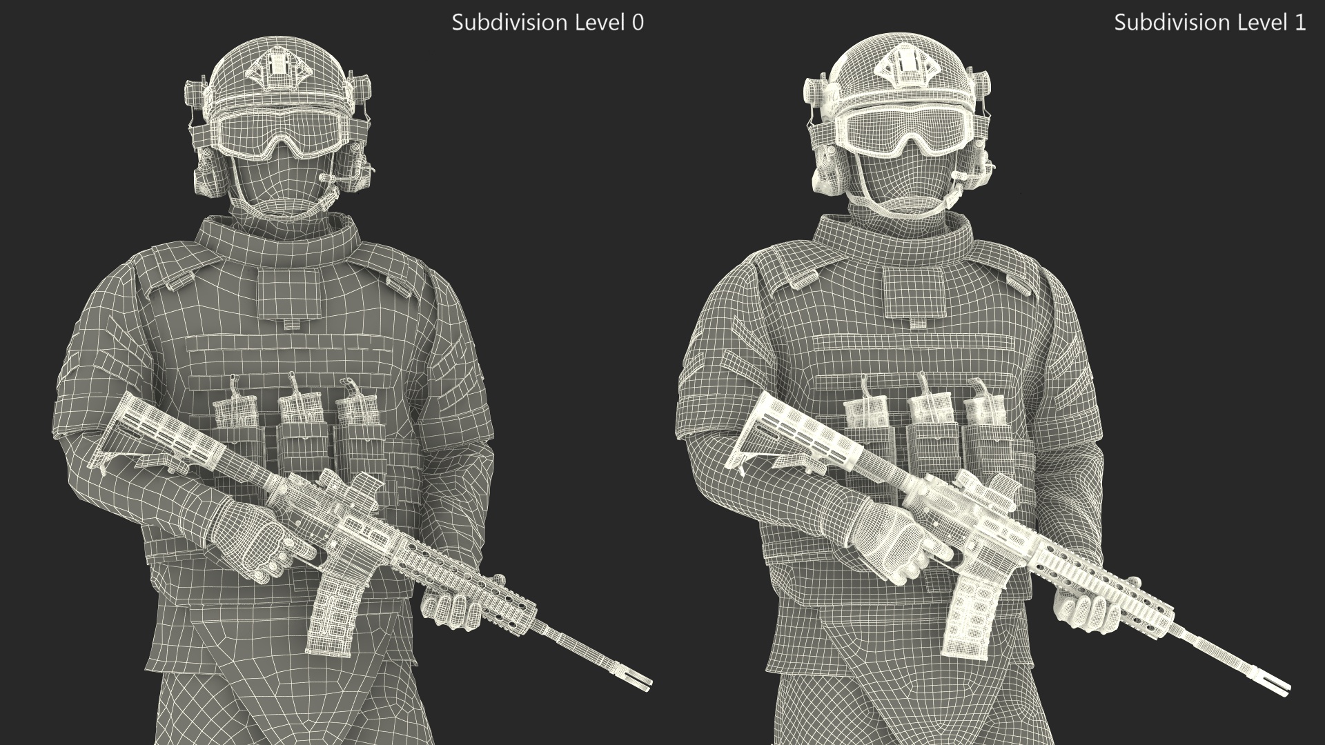 3D Soldier in Grey Tactical Gear with Goggles Standing