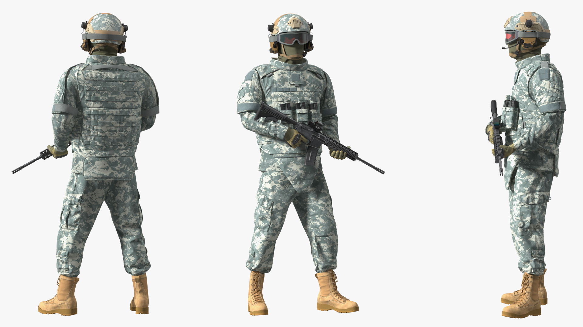 3D Soldier in Grey Tactical Gear with Goggles Standing