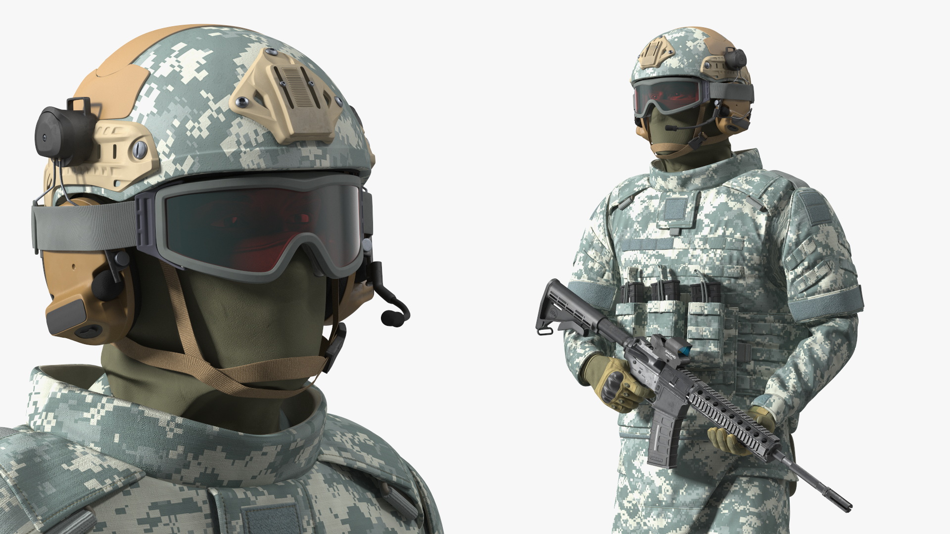 3D Soldier in Grey Tactical Gear with Goggles Standing