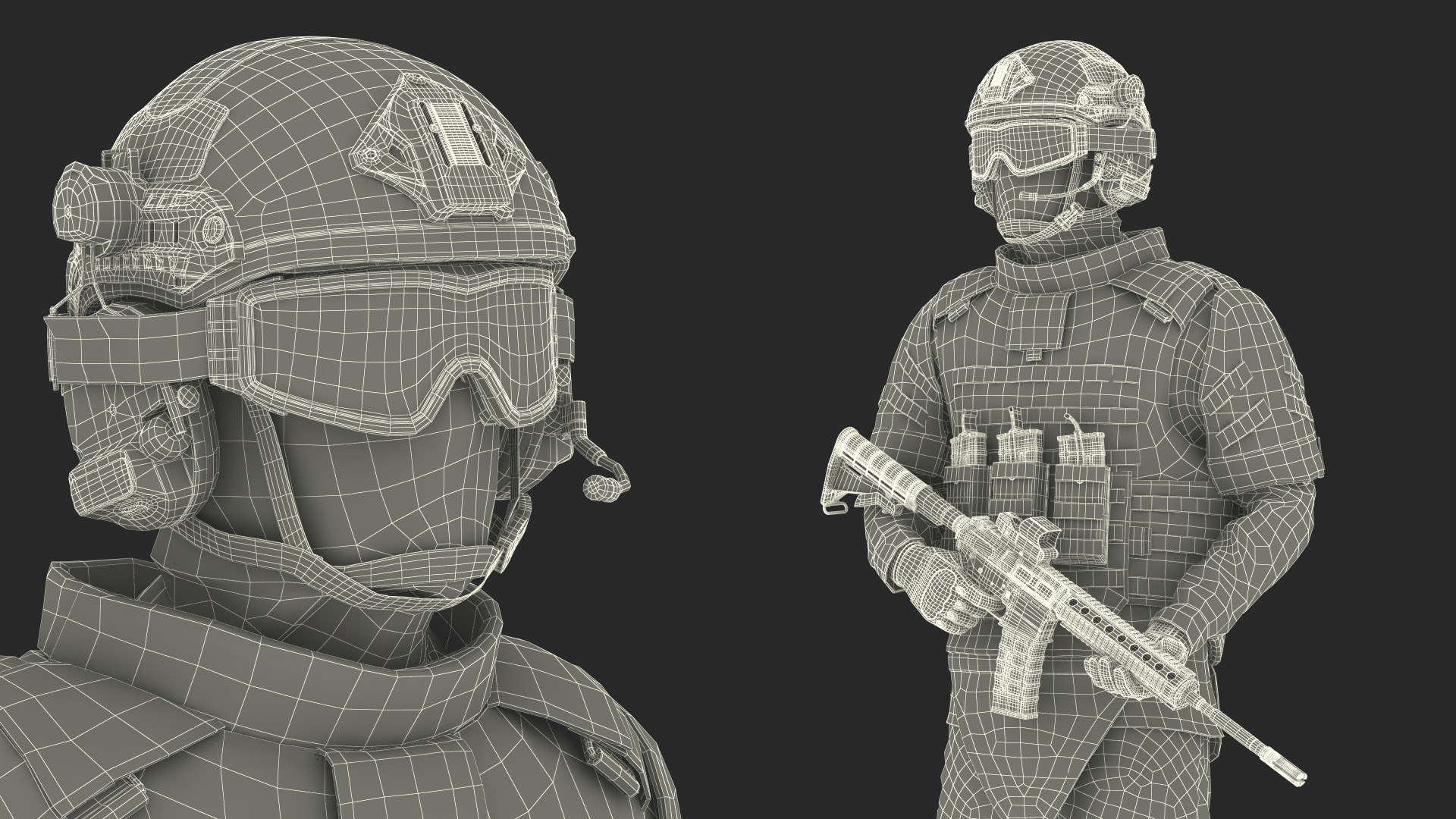 3D Soldier in Grey Tactical Gear with Goggles Standing