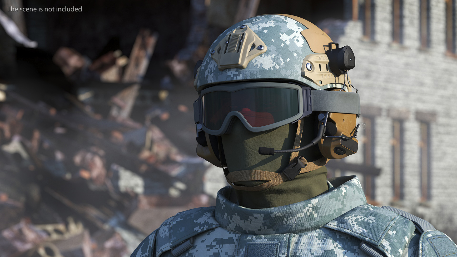 3D Soldier in Grey Tactical Gear with Goggles Standing