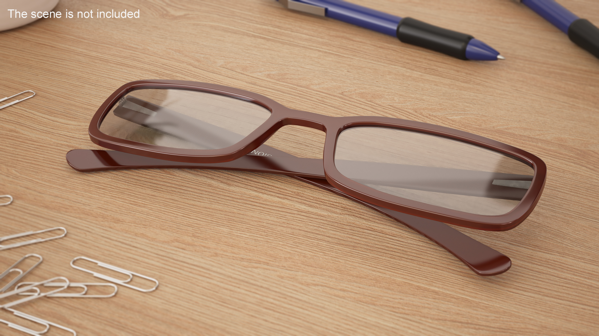 3D Retro Optical Square Brown Glasses Folded