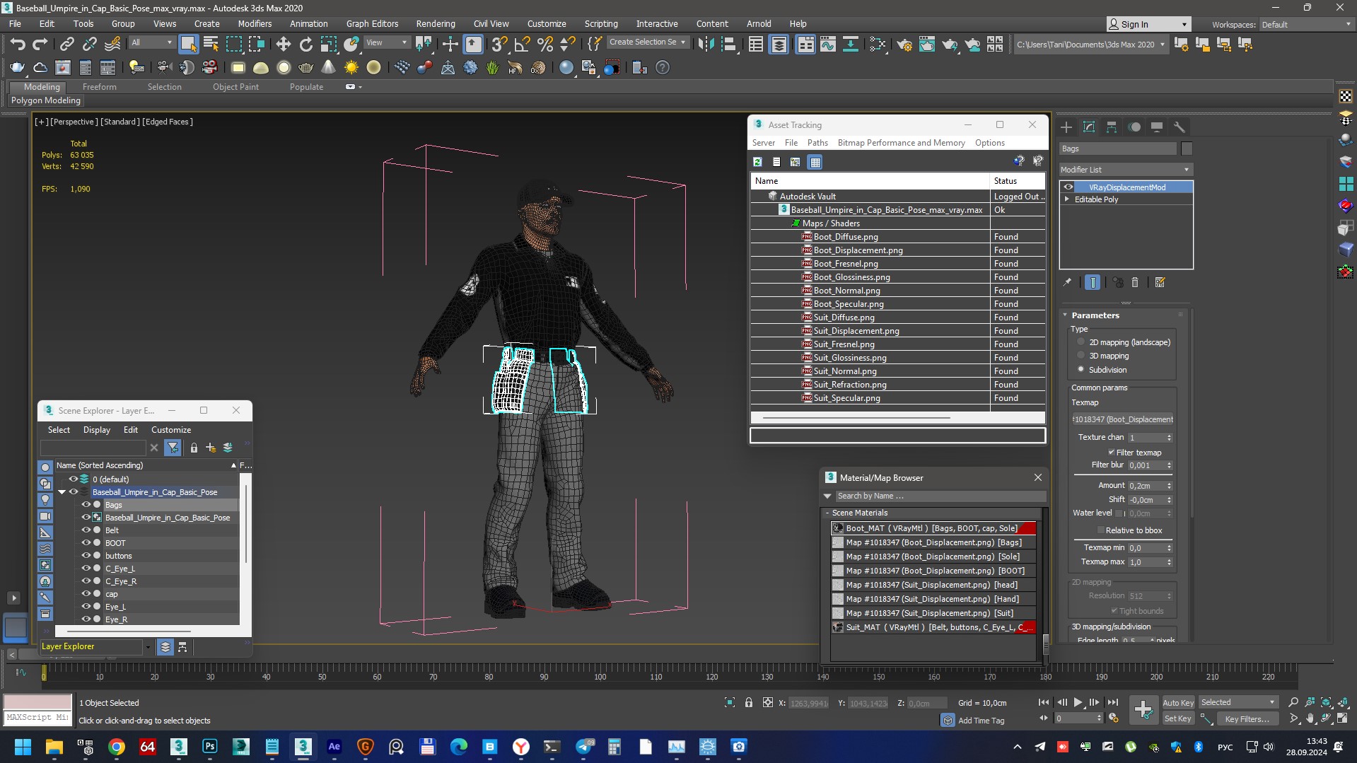 3D Baseball Umpire in Cap Basic Pose model