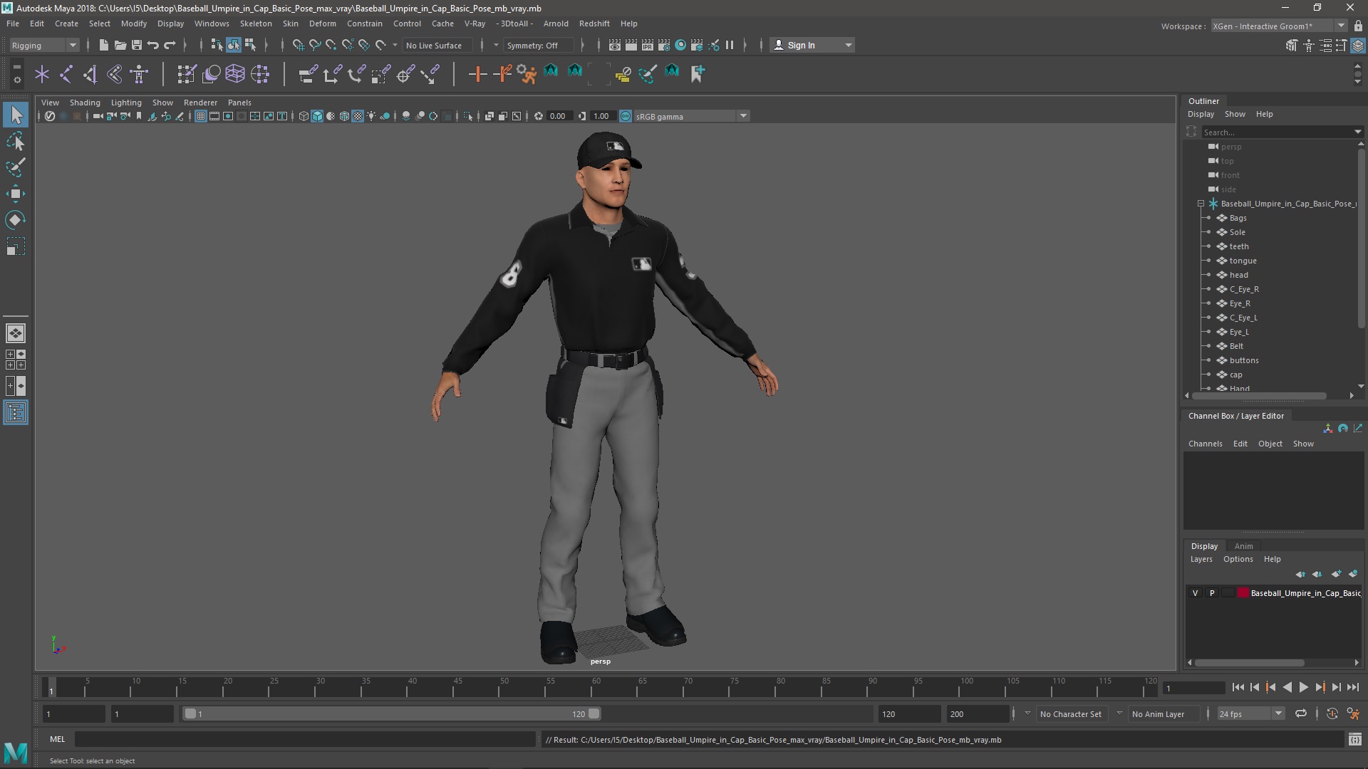 3D Baseball Umpire in Cap Basic Pose model