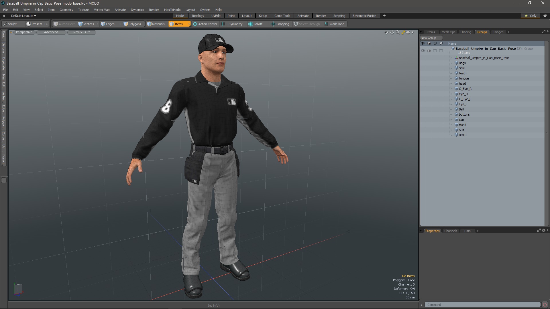 3D Baseball Umpire in Cap Basic Pose model