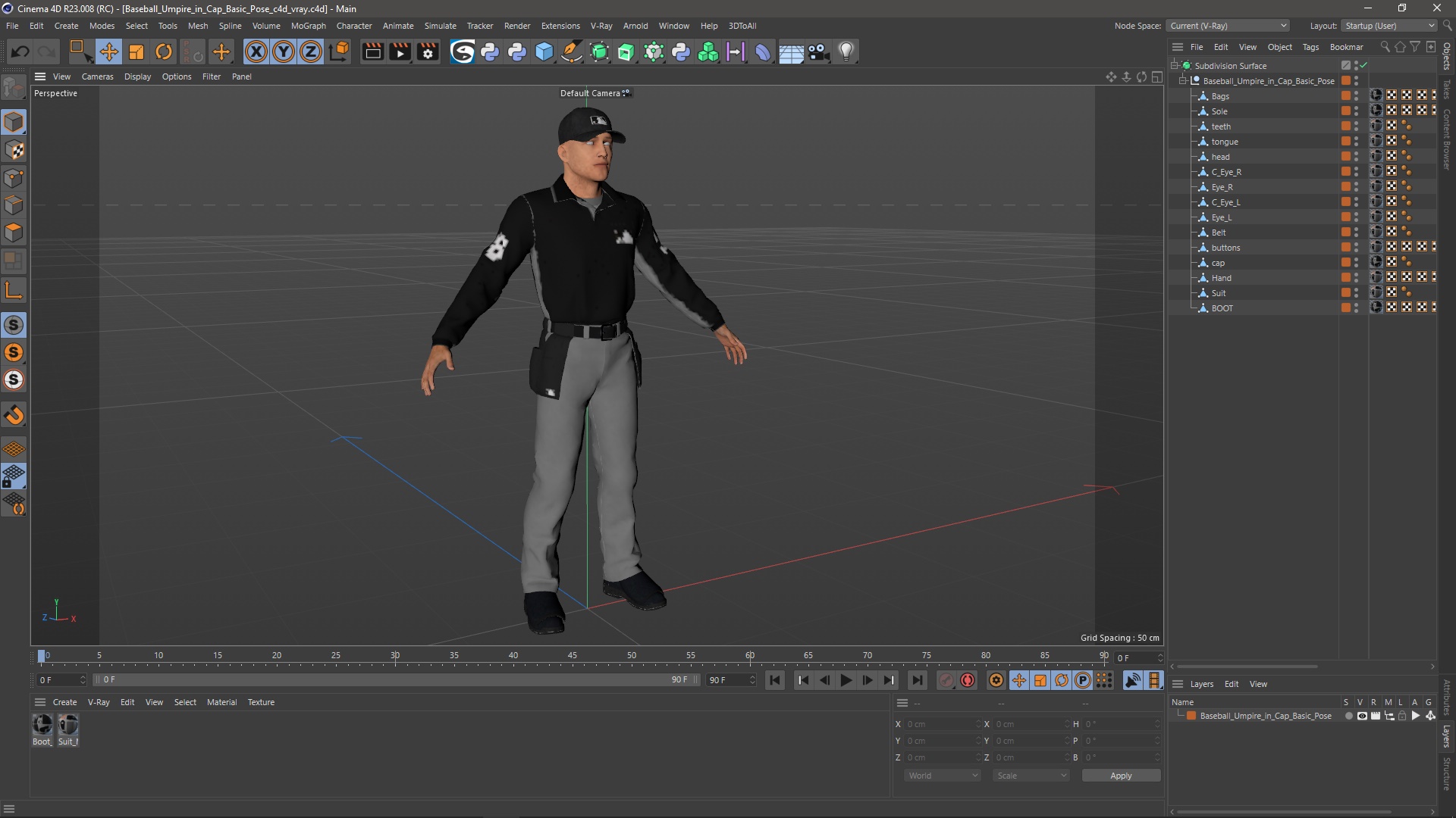 3D Baseball Umpire in Cap Basic Pose model