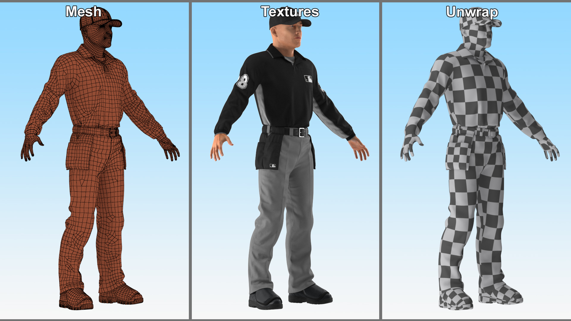 3D Baseball Umpire in Cap Basic Pose model