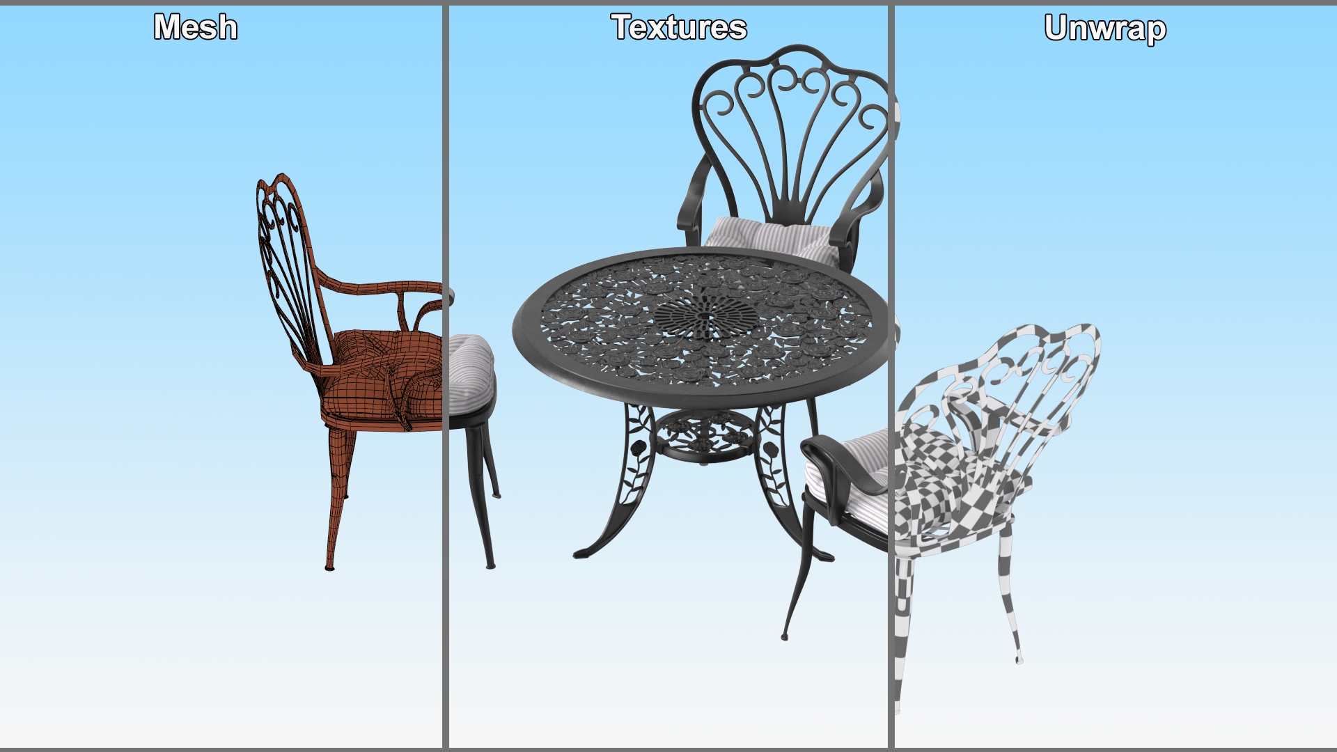 Garden Furniture Set with Seat Cushions 3D model