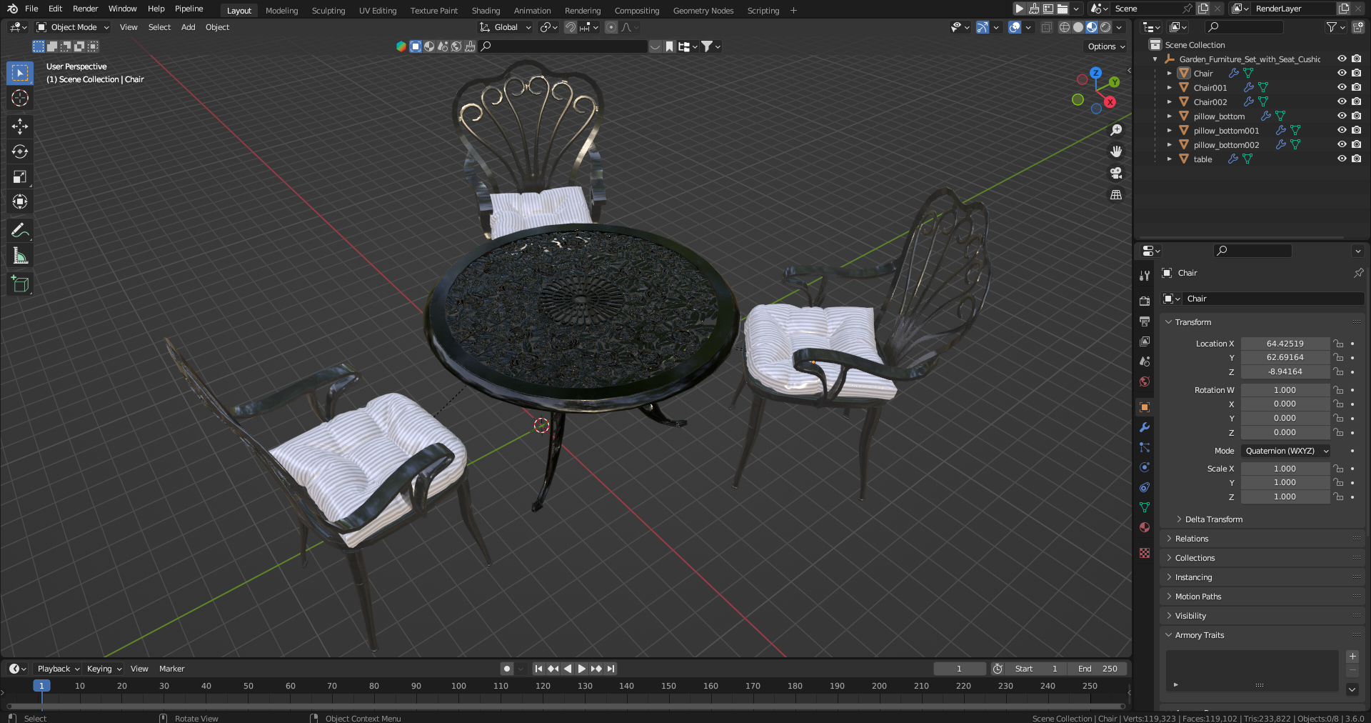 Garden Furniture Set with Seat Cushions 3D model