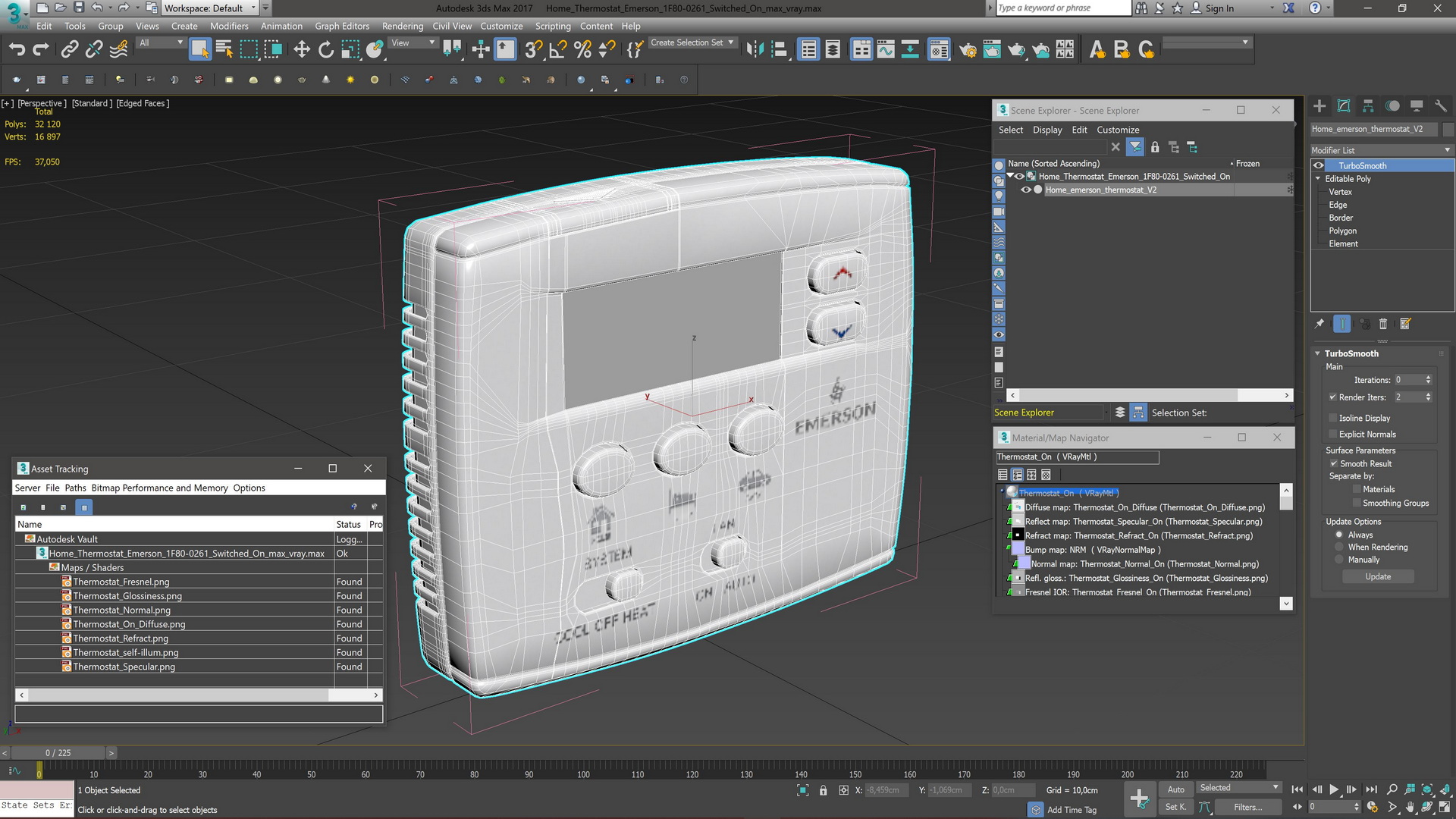 3D model Home Thermostat Emerson 1F80-0261 Switched On