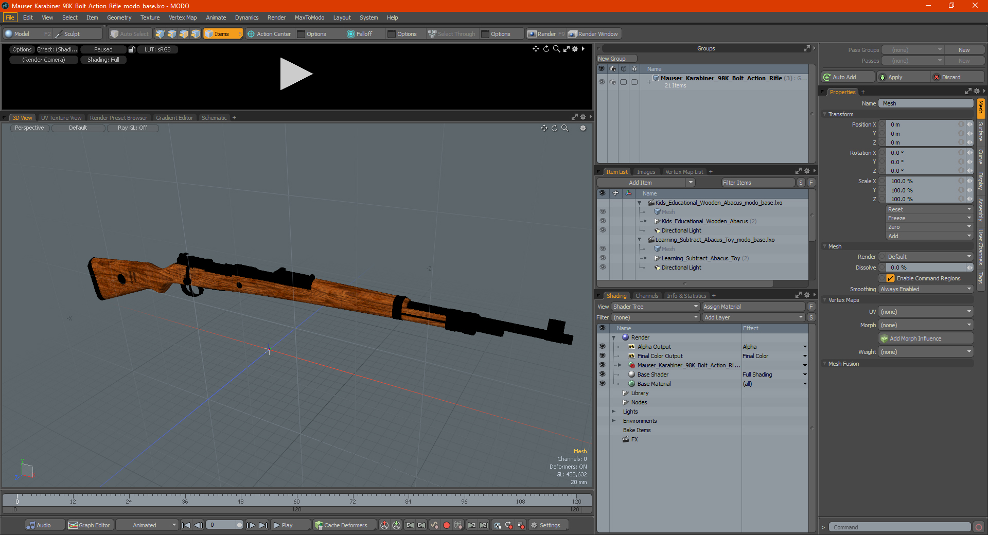 3D Mauser Karabiner 98K Bolt Action Rifle model