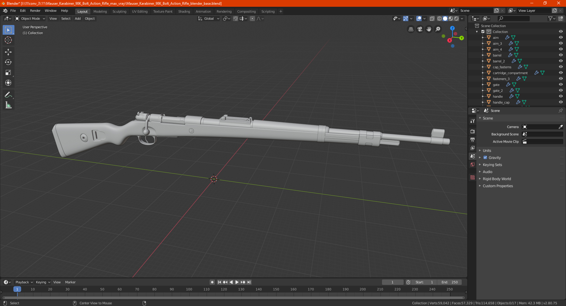 3D Mauser Karabiner 98K Bolt Action Rifle model