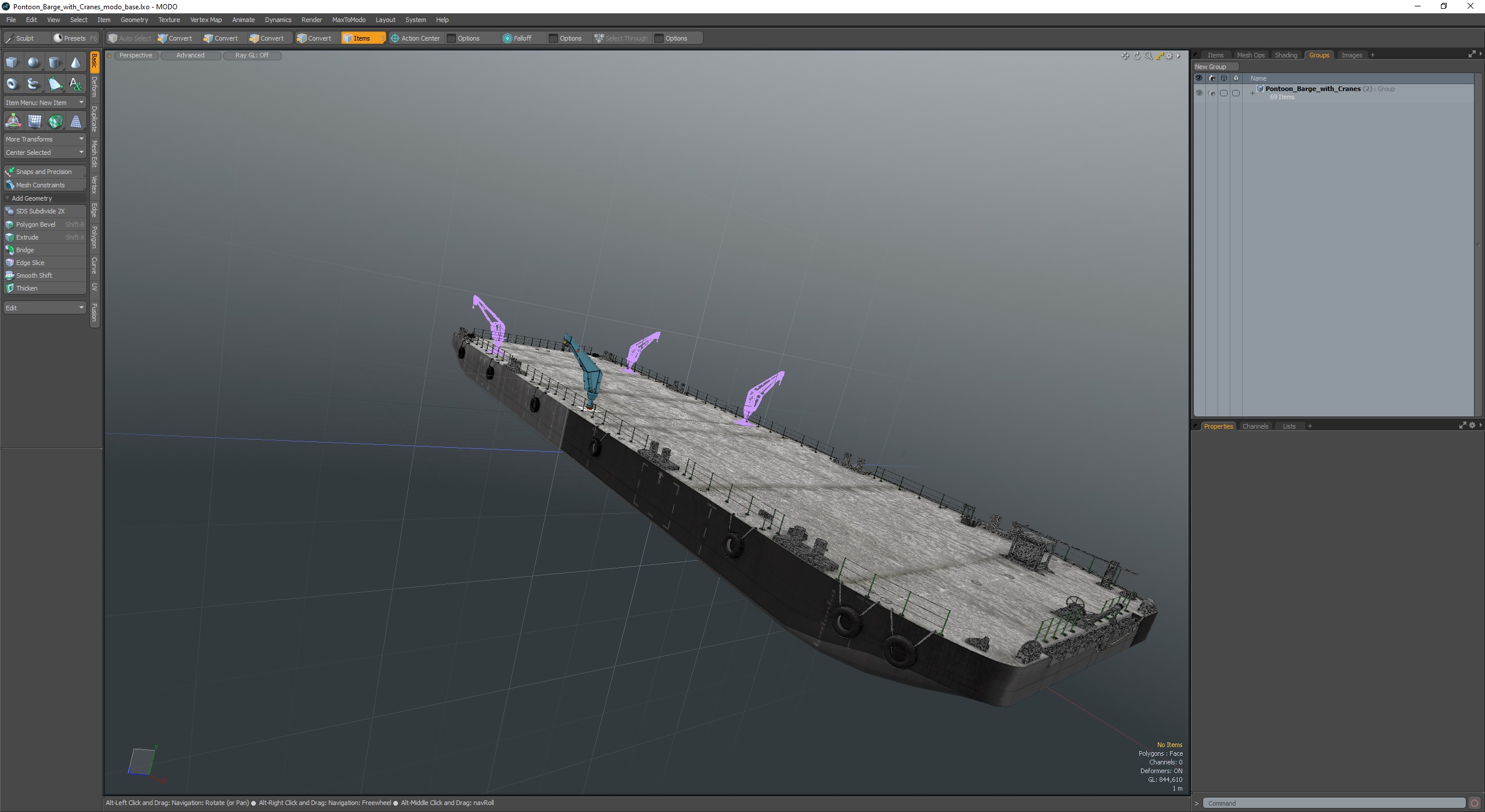 3D model Pontoon Barge with Cranes