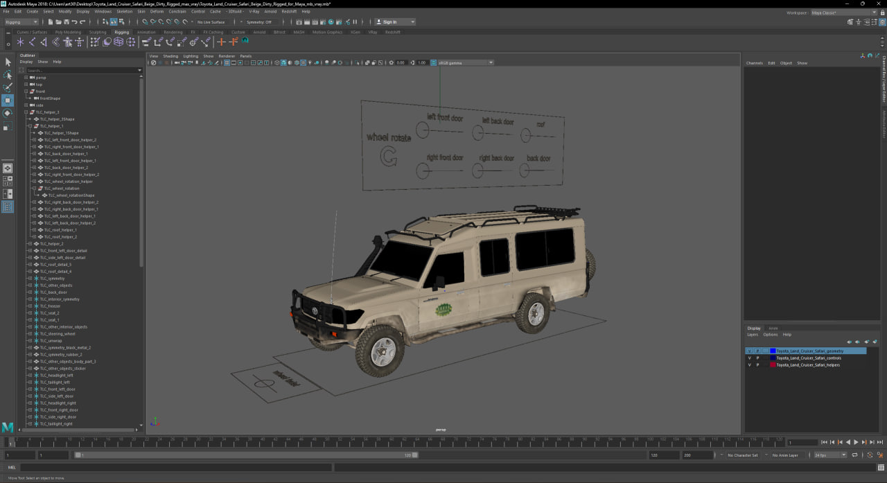 Toyota Land Cruiser Safari Beige Dirty Rigged for Maya 3D model