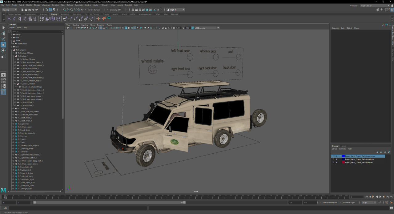 Toyota Land Cruiser Safari Beige Dirty Rigged for Maya 3D model