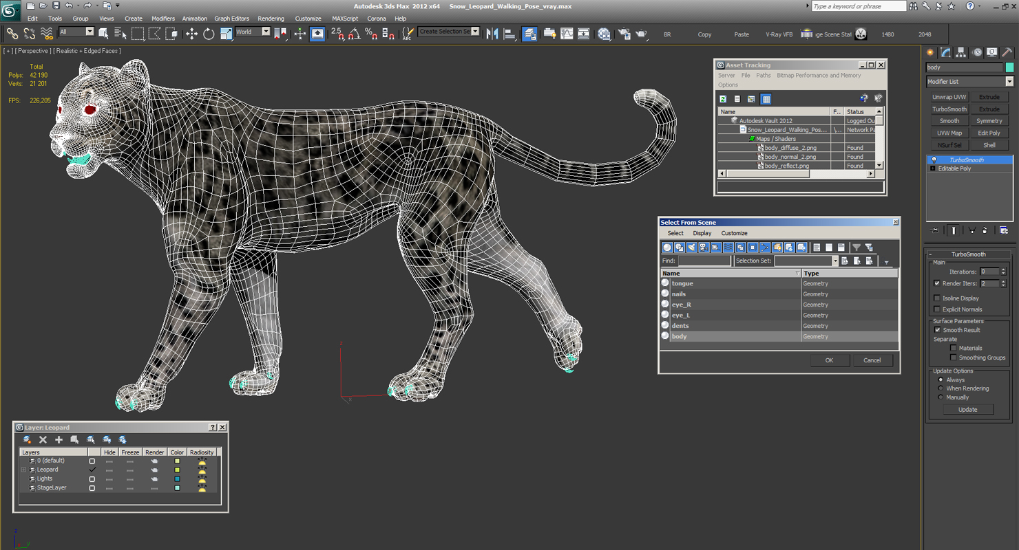 3D model Snow Leopard Walking Pose