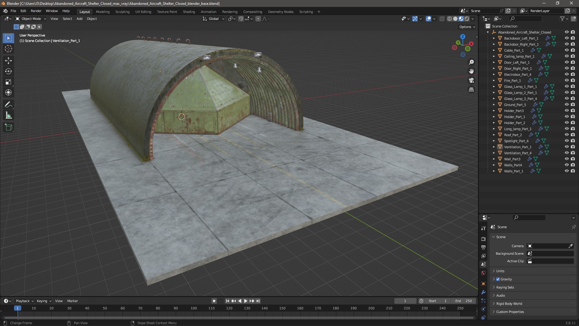 3D Abandoned Aircraft Shelter Closed model