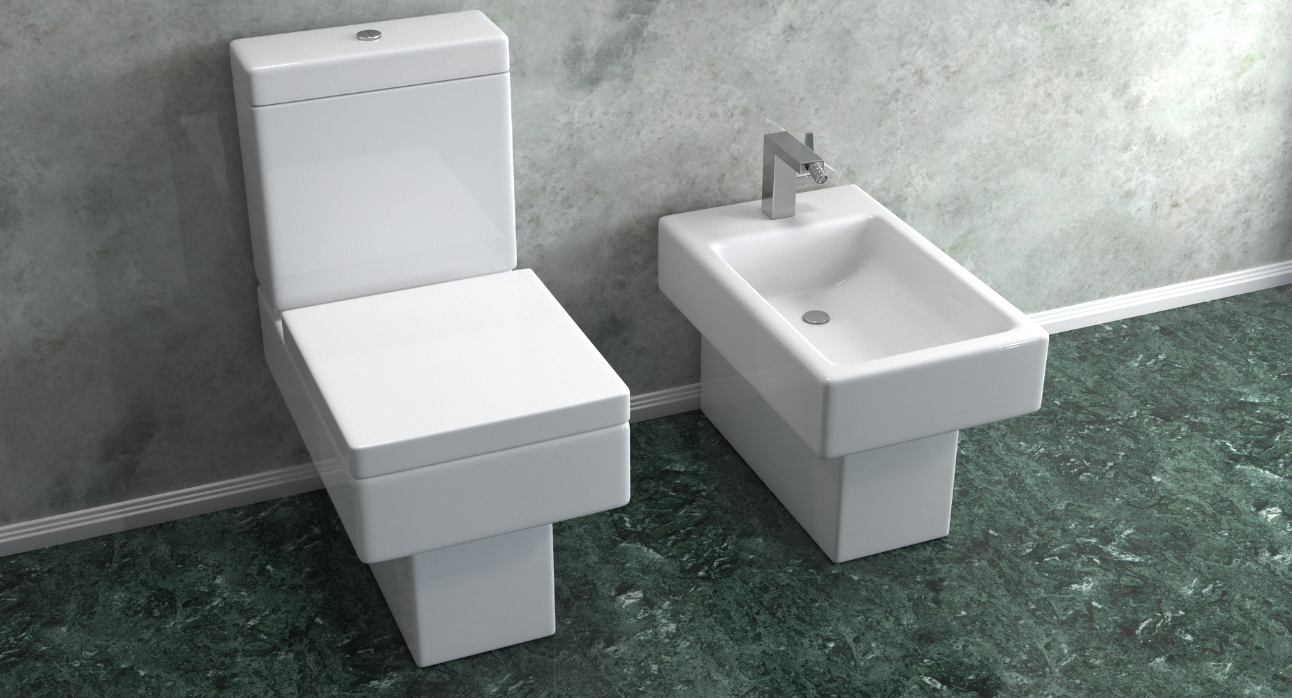 Modern Bathroom Toilet and Bidet 3D