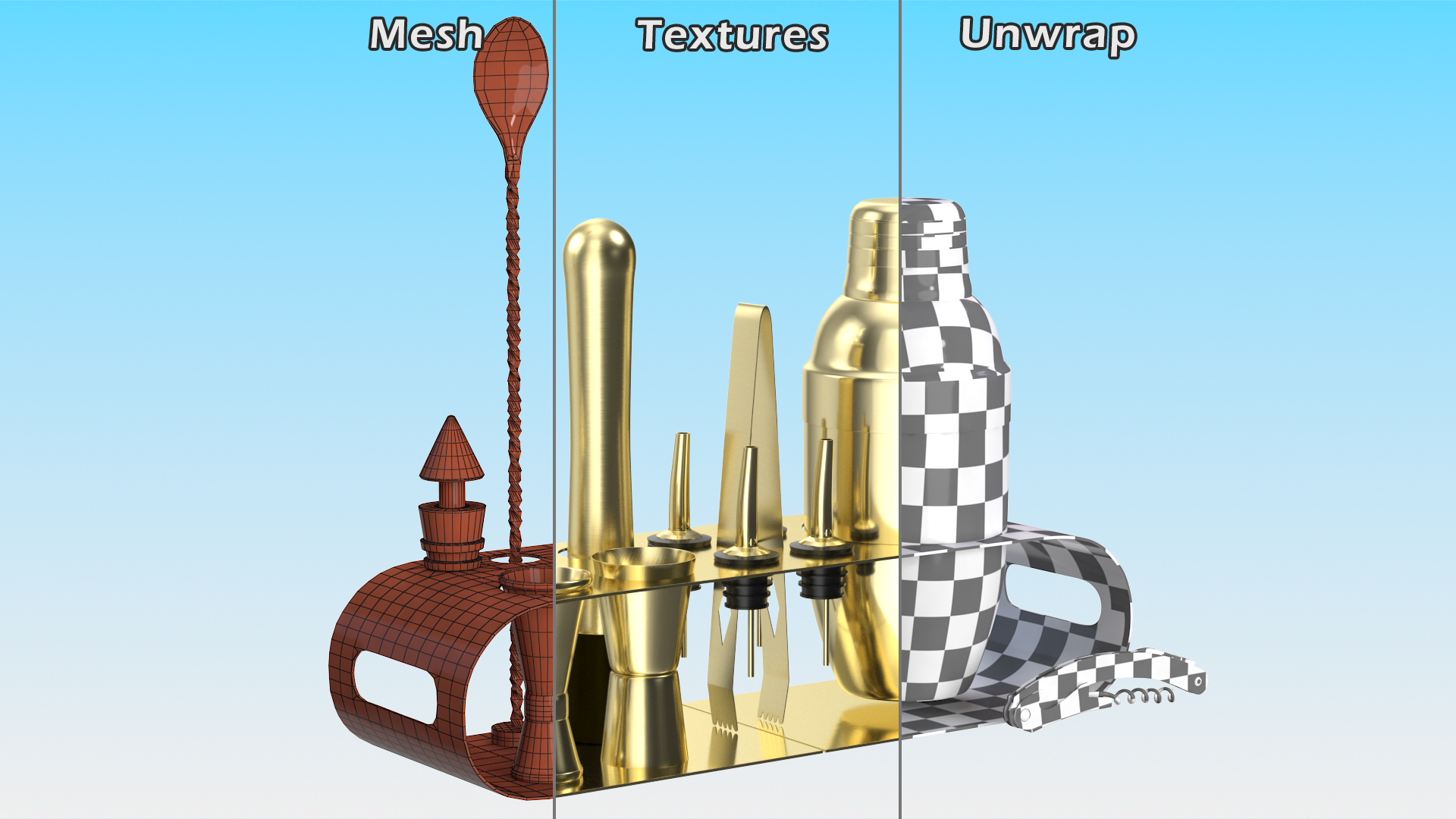 Bartender Kit 12 Piece Gold 3D