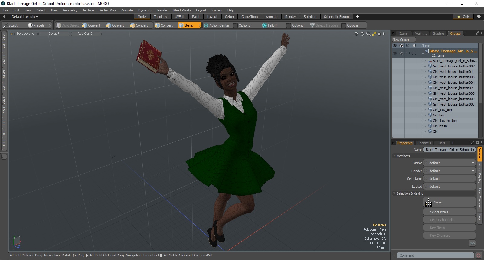 3D Black Teenage Girl in School Uniform