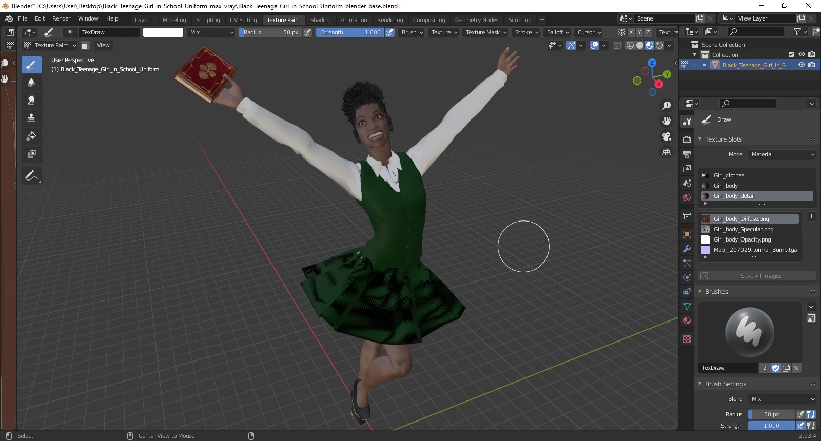 3D Black Teenage Girl in School Uniform