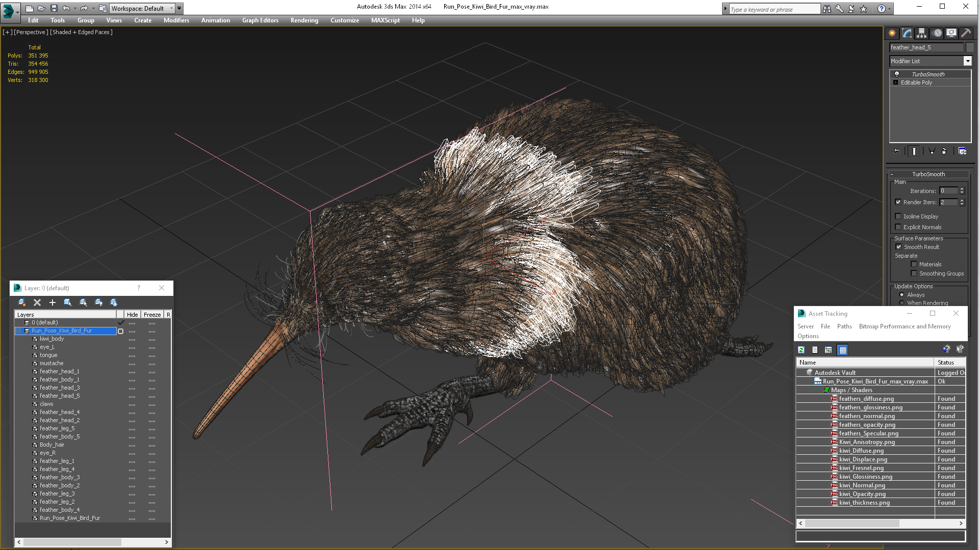 Run Pose Kiwi Bird Fur 3D