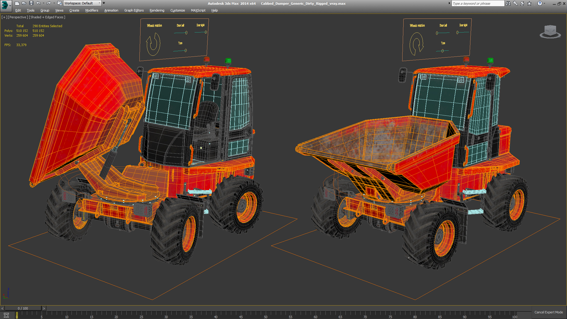 Cabbed Dumper Generic Dirty Rigged 3D model