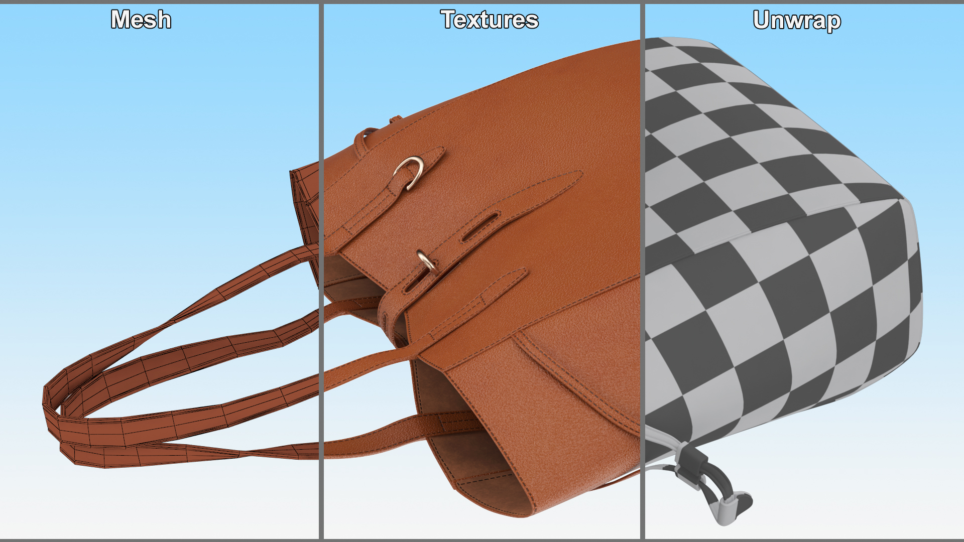 Womens Brown Leather Tote Bag 3D model