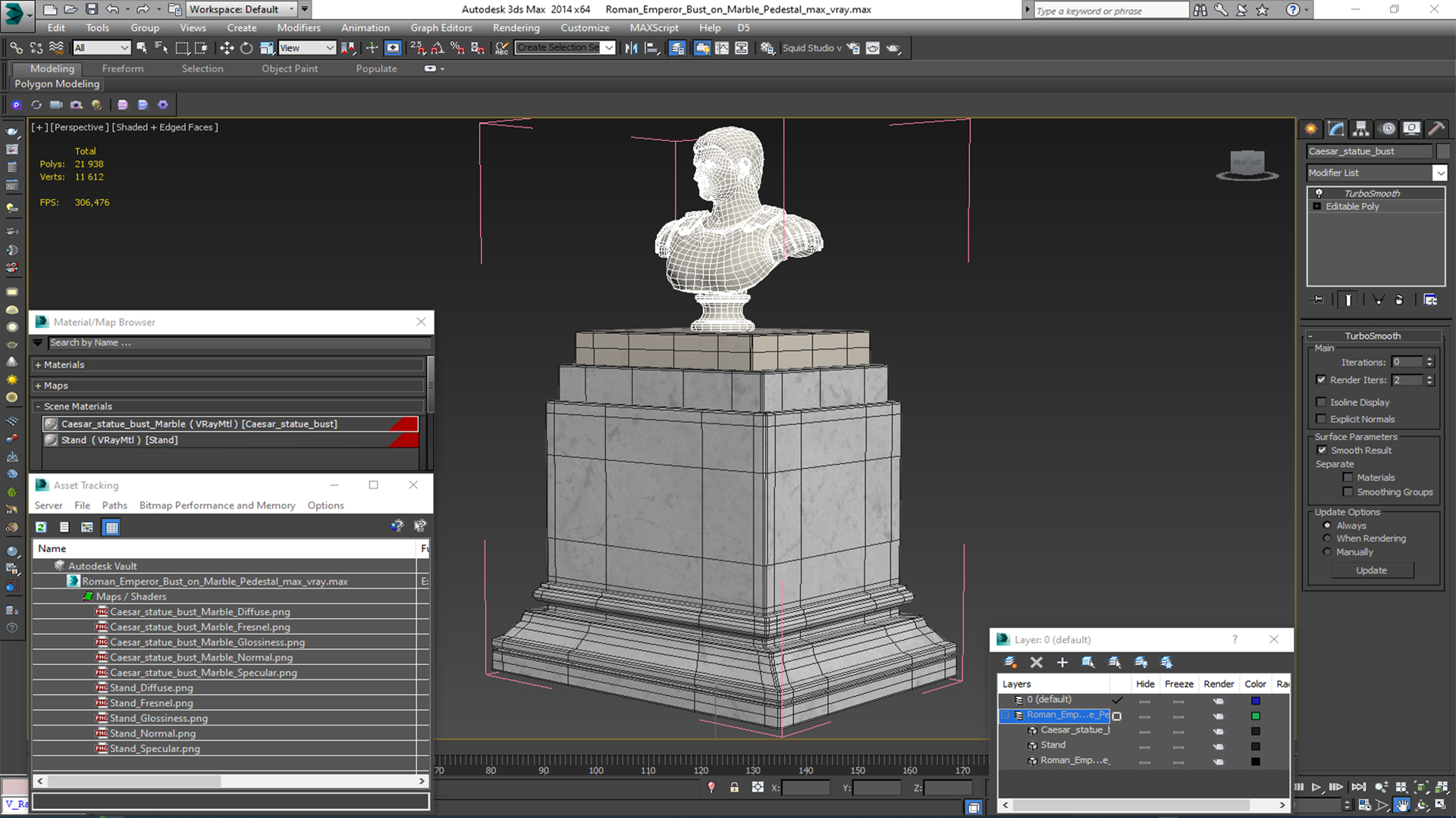 Roman Emperor Bust on Marble Pedestal 3D