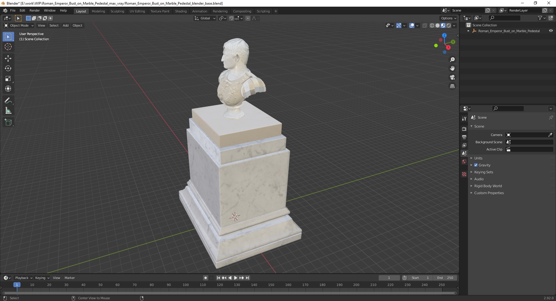 Roman Emperor Bust on Marble Pedestal 3D