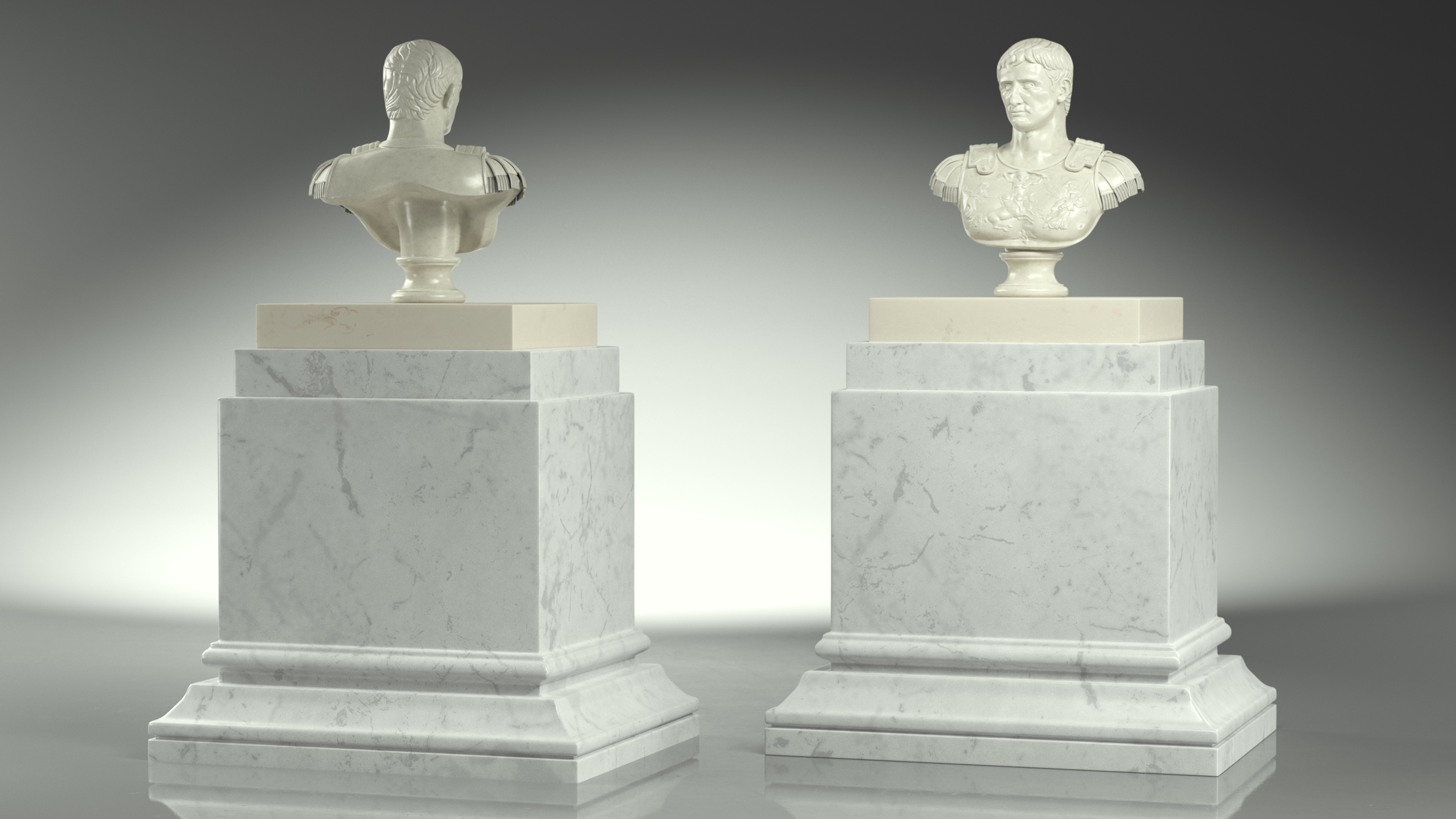 Roman Emperor Bust on Marble Pedestal 3D