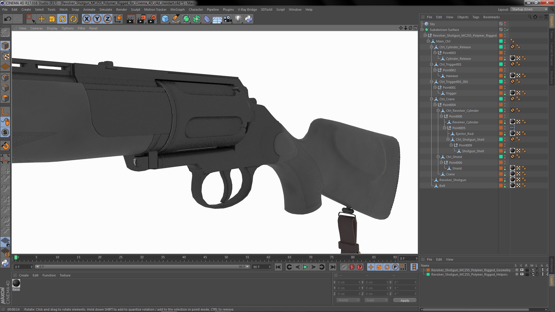 3D Revolver Shotgun MC255 Polymer Rigged for Cinema 4D