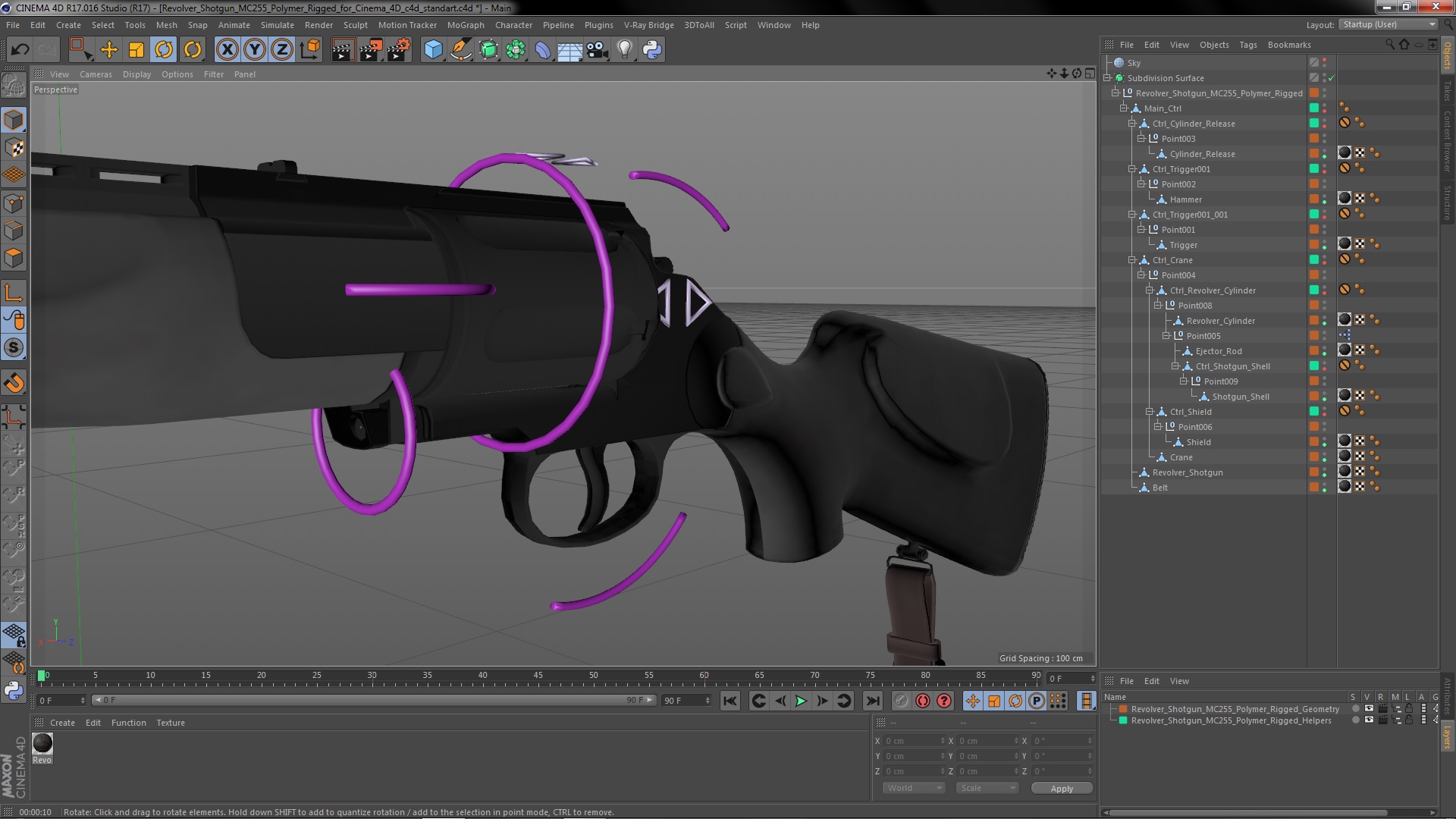 3D Revolver Shotgun MC255 Polymer Rigged for Cinema 4D